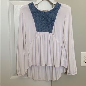Girls Long Sleeve Top With Blue Lace Design